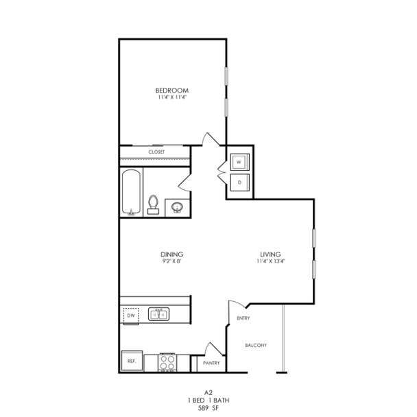 Wilder Floor Plan 1 Bedroom 1 Bath 1 Bed 1 Bath 589 sqft